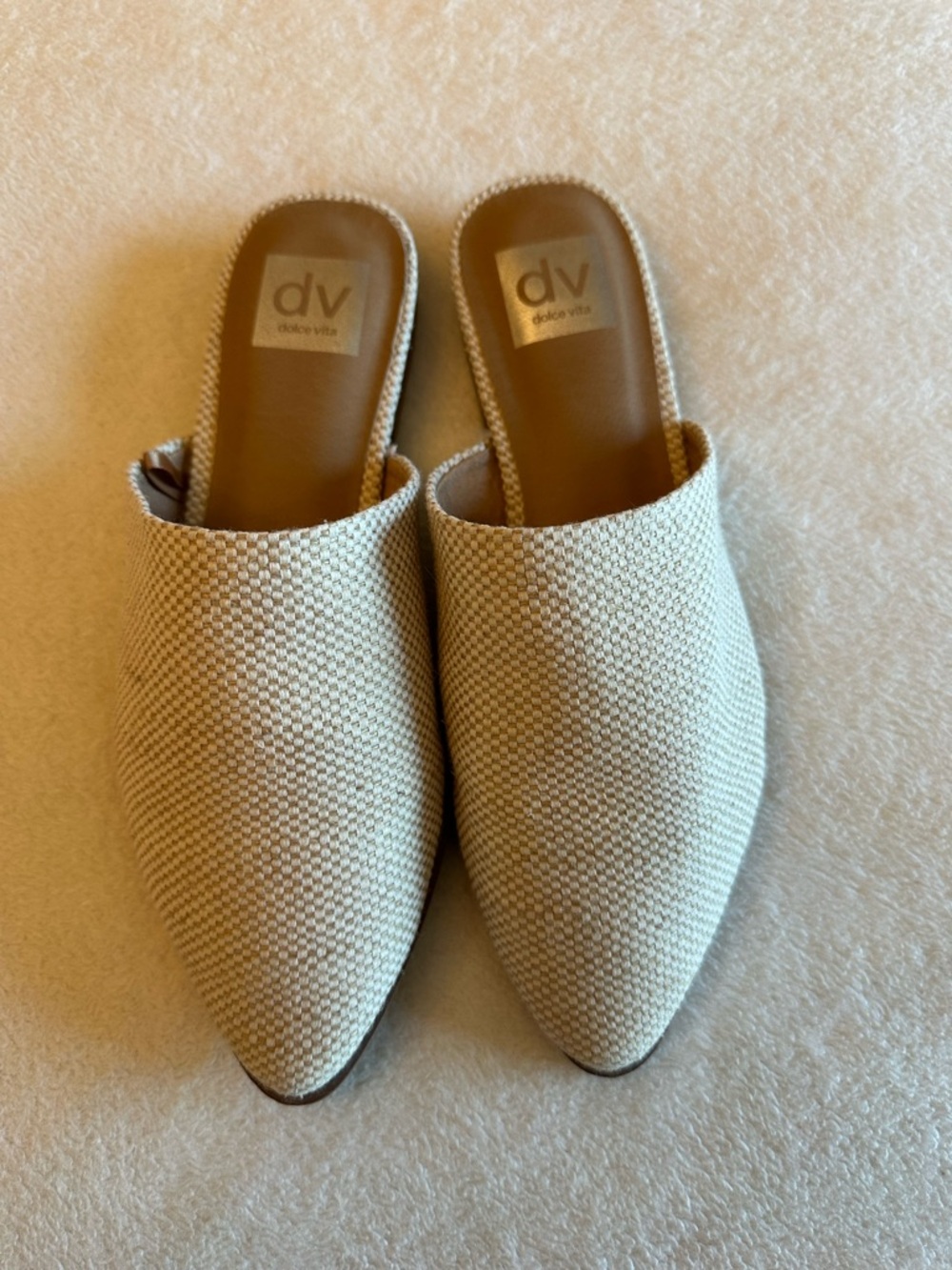 Dolce Vita Cream Woven Pointed Slip-On Mules
